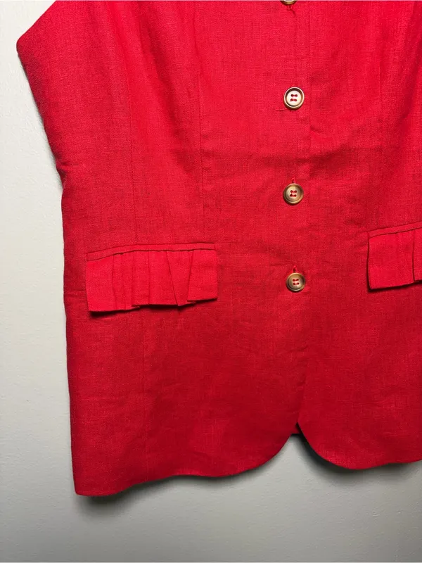 Joie Red Linen Blend Vest NWT button down - Image 3