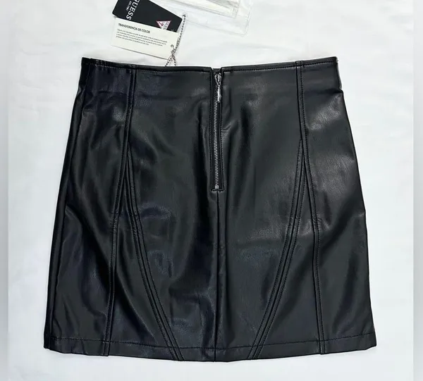 NWT GUESS Zue Pu Leather Mini Skirt - Black - S - Image 6
