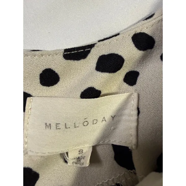 Melloday Dalmatian Print Short Sleeve Blouse Cream‎ Black Zip Back Small - Image 4