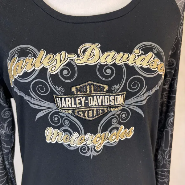 Harley-Davidson Mesh Sleeve Shirt Womens L Black Orlando FL Graphic Biker Moto‎ - Image 4