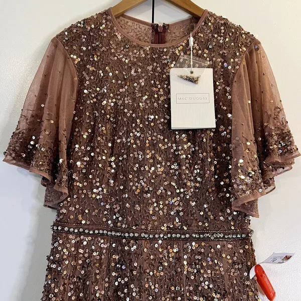 Mac Duggal Pink Cape Sleeve Beaded Tea Length Drop Waist Dress size 6 C9 - Image 8