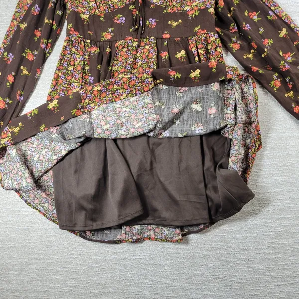 SO Mini Dress XL Brown Mixed Ditzy Floral Print Fit & Flare Cottagecore Prairie - Image 8