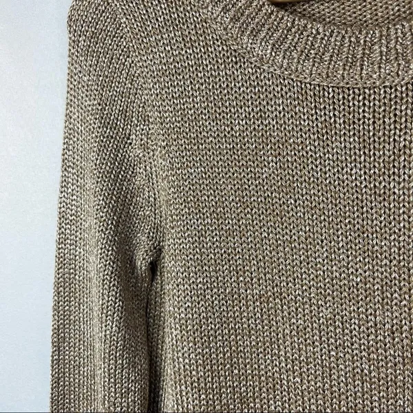 J. Crew Light Brown Metallic‎ Crew Neck Long Sleeve Sweater S - Image 3