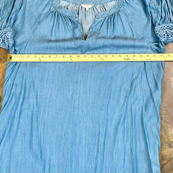 Crown & Ivy Blue V-neck Bell 3/4 Sleeve Denim Dress XL - Image 9