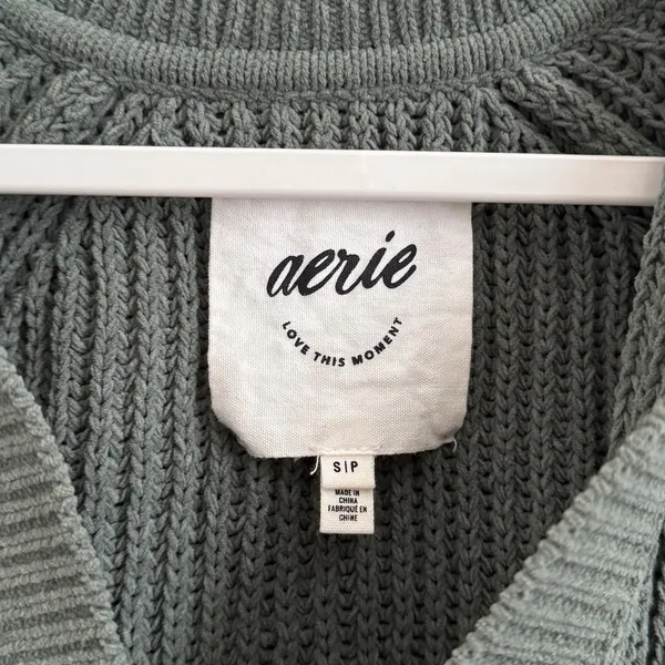 Aerie Sugar Rush Chenille Sweater in Green Size Small V Neck Collared - Image 4