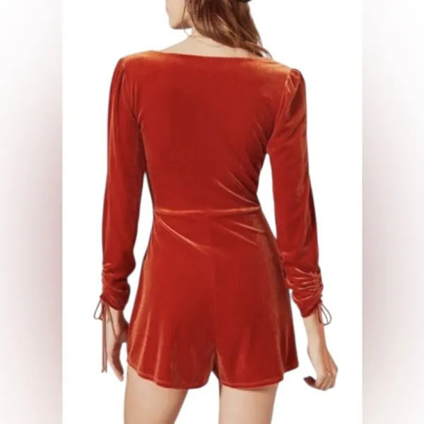 Urban Outfitters Goldmine Velvet Long Sleeve Romper Terra‎ Cotta Orange Size XS - Image 8