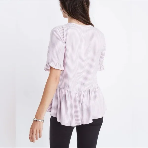 Madewell Studio Ruffle-Hem Top Lavender Stripe - Size Small - Image 2