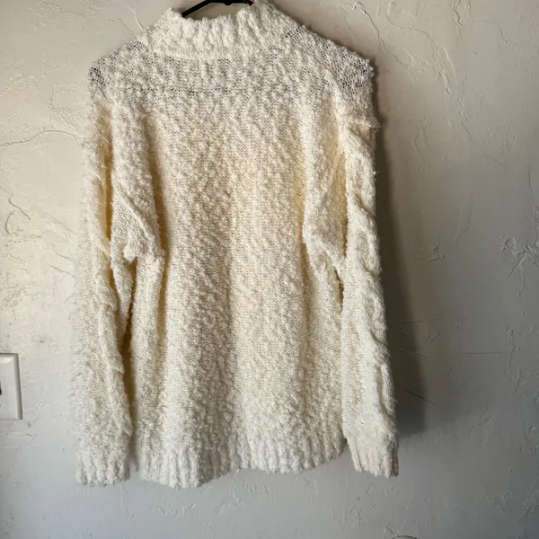 Joan Harper Cream Cable Knit Mock Neck Sweater‎ Pullover Medium Popcorn White - Image 7