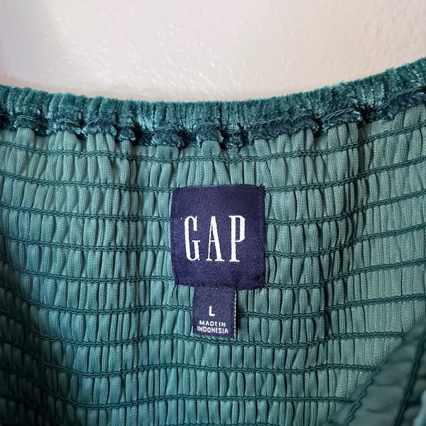 Gap Smocked Velvet Long Sleeve Square Neck Mini Party Dress Pine Green - Image 5