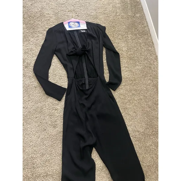$258 Reformation Cut Out Tie Front Jumpsuit Black 4 - Image 9