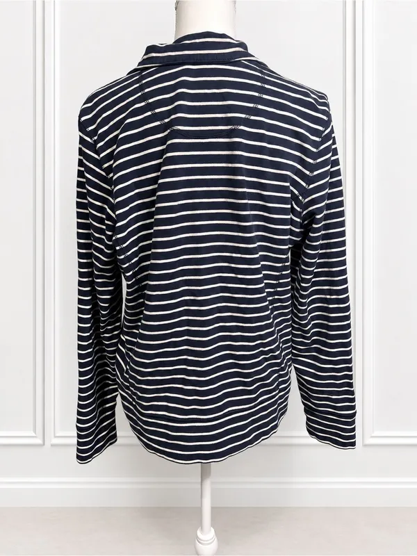 L.L.Bean Ultrasoft Sweats Full Zip Mock Neck Jacket Navy Stripe Women’s L - Image 5
