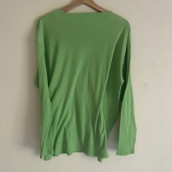 Vintage NorthCrest Green Ribbed Henley Shirt L 90s Y2K Granola Outdoor - Image 5
