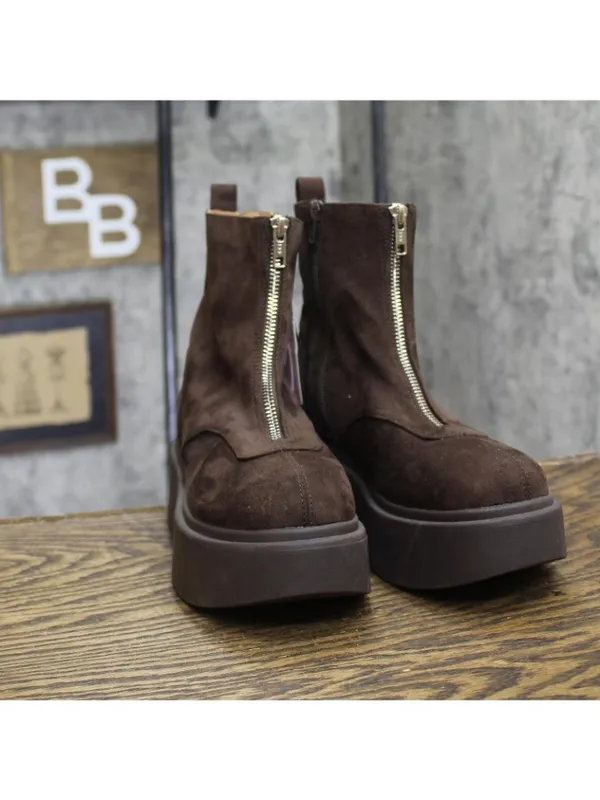 Wild Fable Faux Suede Platform Ankle Boots with Front Zip 94568506 Dark Brown 6M - Image 3