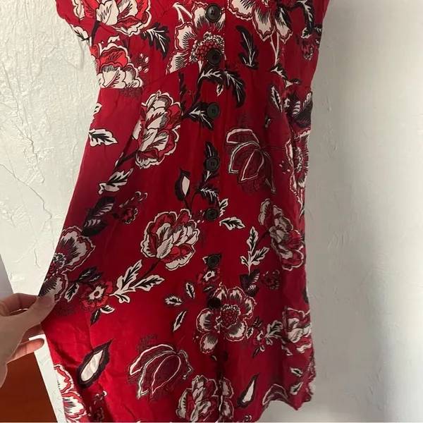 Angie‎ Red Floral Flutter Sleeve Miss Honey Button Front Sundress sz Medium - Image 4
