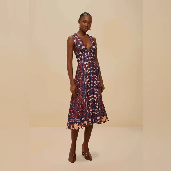 FARM Rio Boho Floral Scarf Print Sleeveless Midi Dress , Size Small, $260 - Image 3