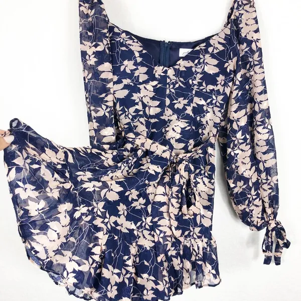 NWT Petal & Pup Navy Floral Mini Dress Size Small Long Sleeve Aline Ruffle - Image 11