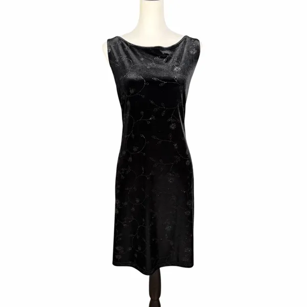 Vintage Y2K Velvet Mini Dress Size Large Black Whimsigoth Holiday Emo Shimmer - Image 2