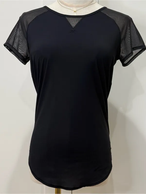 Lululemon Mix & Mesh Short Sleeve Tee Size 4 Black Tie Back Workout Pilates Yoga - Image 5