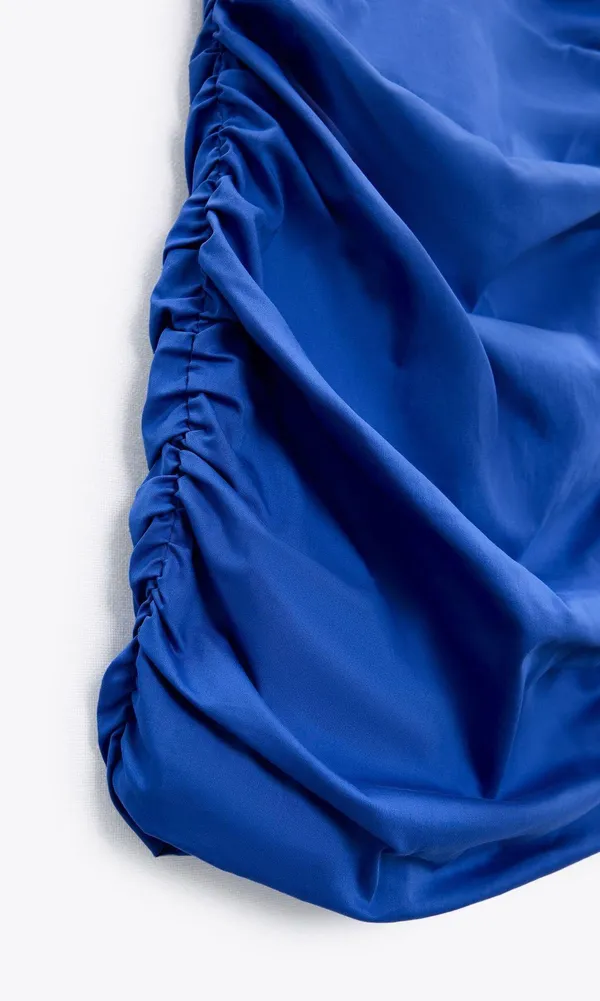 Dress Wedding cobalt blue ruched stretch poplin mini dress - Image 8