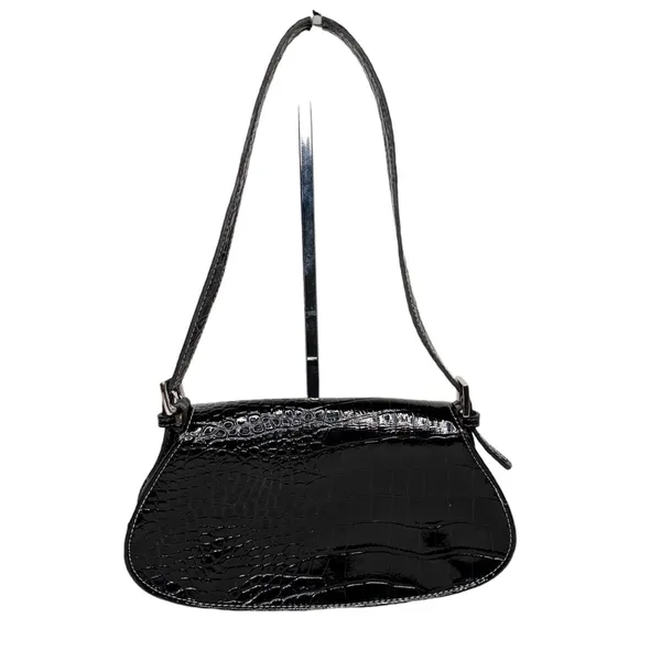 Liz Claiborne Vegan Leather Croc Embossed Small Black Shoulder Bag - Image 2