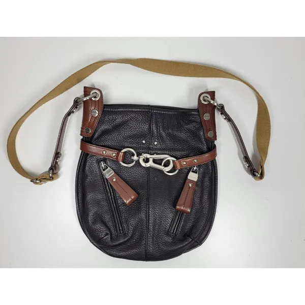 Vintage B Makowsky Pebbled Leather Crossbody Womens Black Bridle Buckle Logo - Image 3