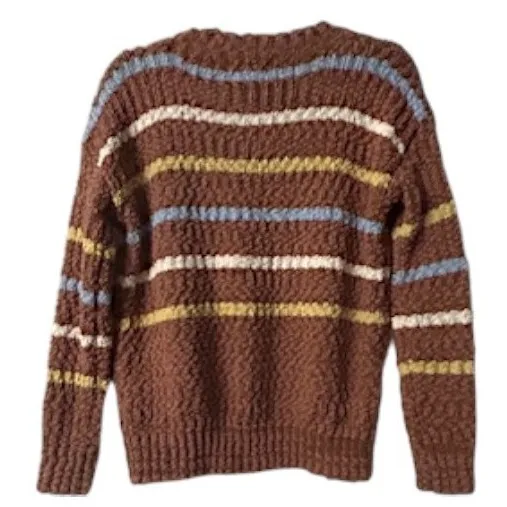 Adora Sweater M Brown with multicolor stripes Preppy‎ Autumn Cozy Earthy Classic - Image 3