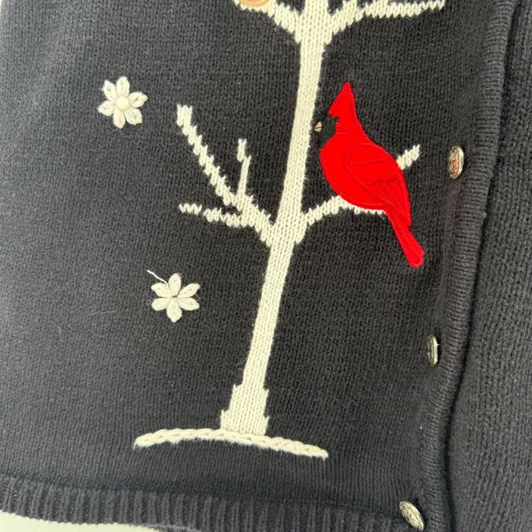 Southern Lady Vintage Black Bird Embroidered Knit Sweater Vest Size M Cardinal‎ - Image 5