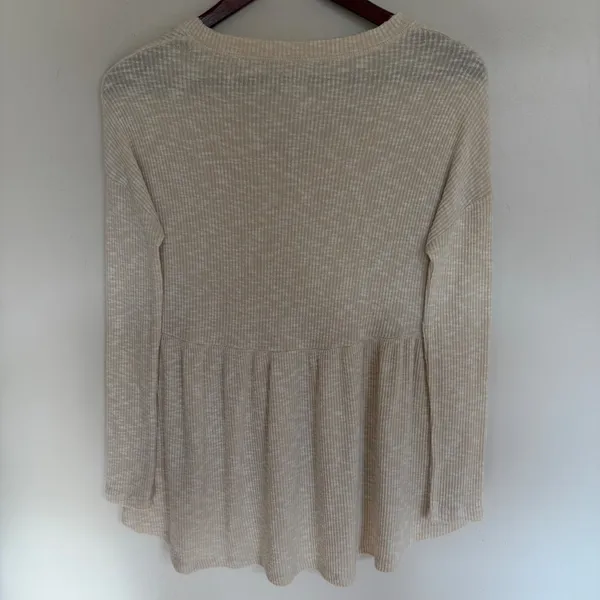 American Eagle Ribbed Babydoll Henley Top Cream Peplum Long Sleeve XXS - Image 7