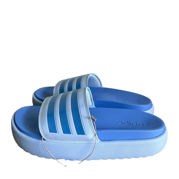 Adidas Adeilette Platform Unisex Blue Slip On Sandals Size 9 or 10 #487 - Image 3