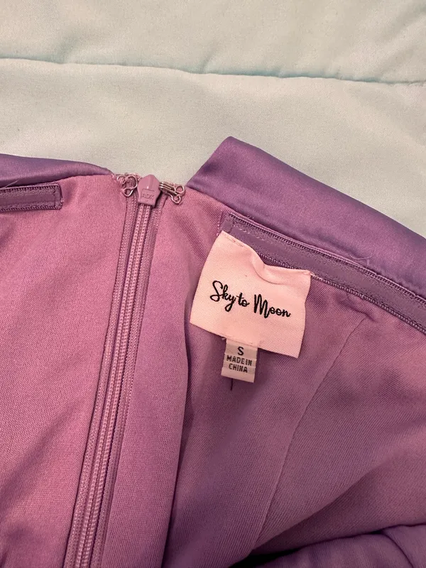 Sky to Moon Lilac Strapless Satin Mini Dress - Image 6