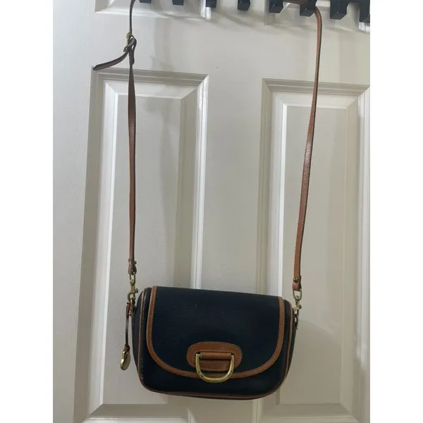 Vintage Dooney & Bourke Horseshoe Brass Bit Clutch Saddle Bag Black USA - Image 2