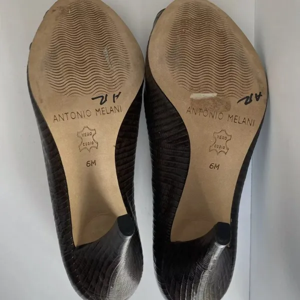 Antonio Melani Sz 6 Brown Buckle Snake Embossed Leather‎ Peep Toe Stiletto - Image 5