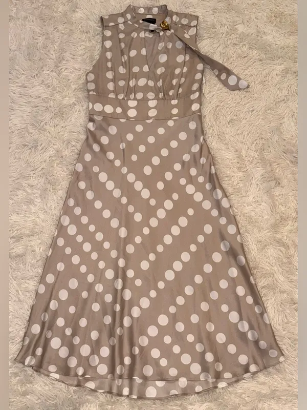 NEW Donna Karan Polka Dot French Twill Scarf Tie Neck Sleeveless Midi Dress 10 - Image 5