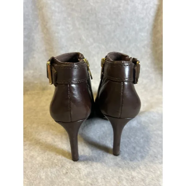 Vince Camuto Brown Leather Ankle Boots Womens Stiletto Heel Buckle Booties - Image 3