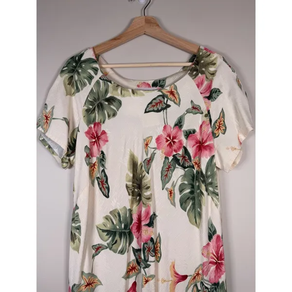 Iolani Hawaii Vintage‎ Tropical Floral Rayon Jacquard Midi Dress XL Cream Pink - Image 5