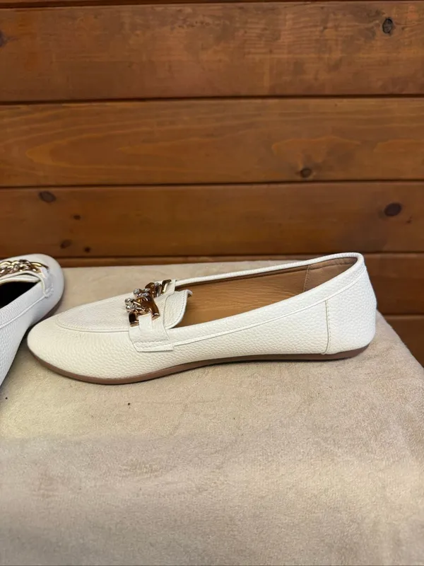 No Brand Womans White Faux Pebbled Leather Loafer Sz 8 NIB - Image 5