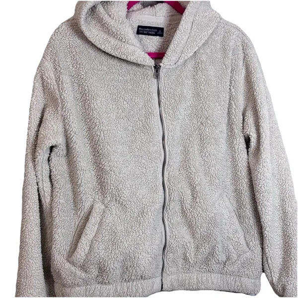 Abercrombie & Fitch Sherpa hoodie Women Large Soft a&f Langenlook gorcpore cream - Image 8