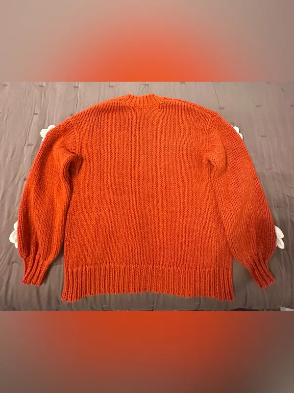 Cato Rust Orange Open-Front Cardigan with White Flower Accents - Image 3