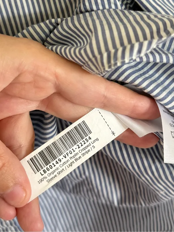 Quince Organic Cotton Poplin Cropped Long Sleeve in Light Blue Stripe - Image 5