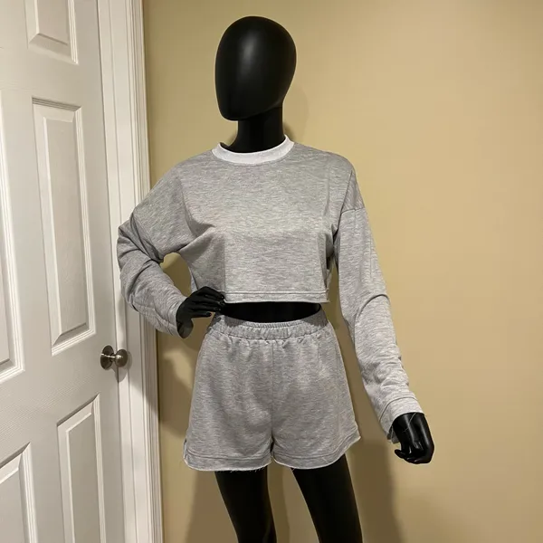 Set Crop Top Shorts High Waisted Pants Loose Pants Track Pants Tank Top Mock Ne - Image 2