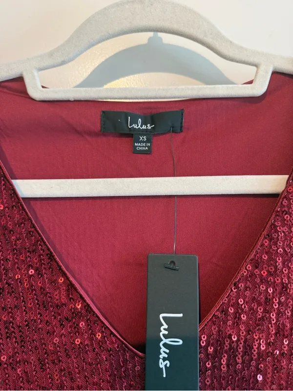 Lulu's Burgundy Sequin V-Neck Mini Dress - Image 3