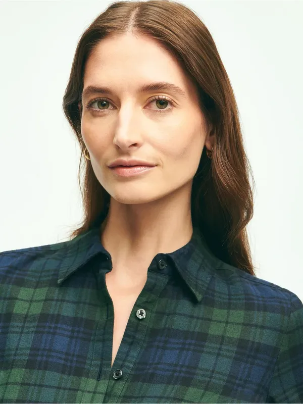 Brooks Brothers Brushed Cotton Flannel A Line Shirt Dress Navy Green Plaid 4 - Image 6