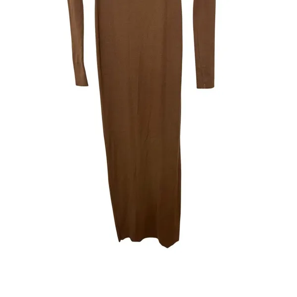 NWOT Eterne Chocolate Brown Long Sleeve Square Neck Ribbed Maxi Dress S - Image 5