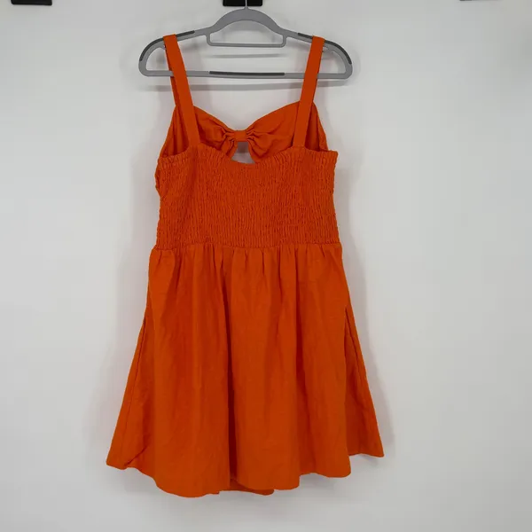 Fe Noel for‎ Target Orange Bow Front Cutout Smocked Mini Dress Sleeveless Small - Image 2