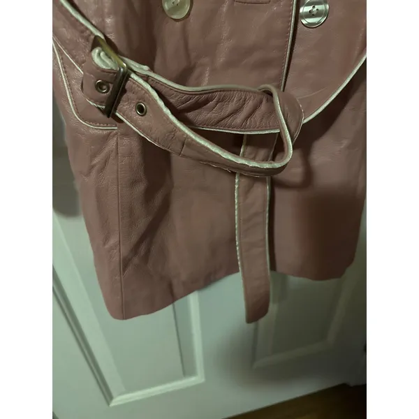 Wilsons Leather Maxima Womens Pink Leather Trench‎ Coat Belted Leopard Lining S - Image 3
