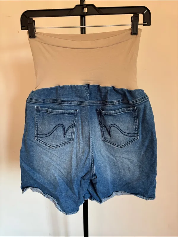 Indigo Blue Two-Tone High-Waist Maternity Shorts - Image 3