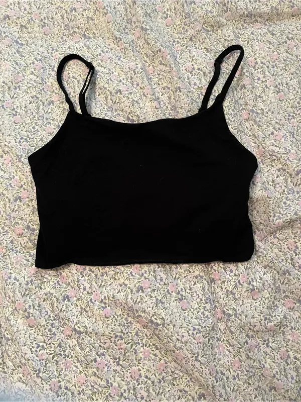 NWT Black Cotton Crop Cami Top w Built in Shelf Bra - Image 2