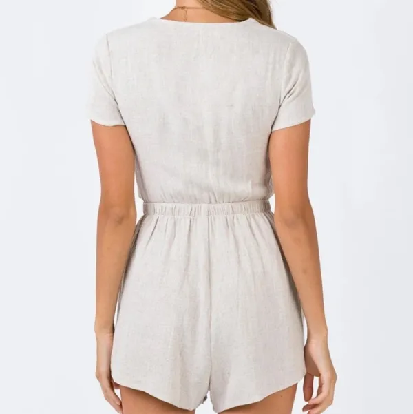Princess Polly Ragnar Tie-Front Romper Beige - Image 3