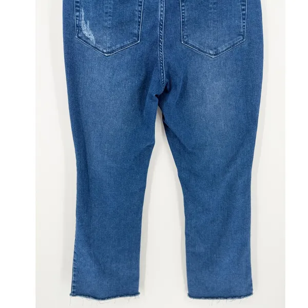 J. Jill Kick Flare Ankle Jeans 8 Blue Distressed Raw Hem High Rise Cropped Denim - Image 7