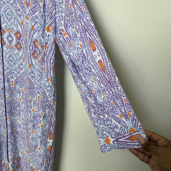 NEW Canyon Retreat‎ Women Messa Shirt Dress 1X Purple Ikat Paisley Purple Resort - Image 7